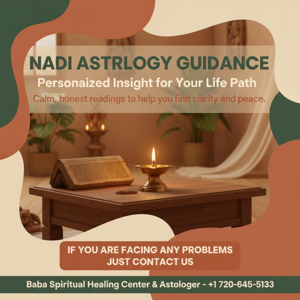Nadi astrology palm leaf manuscript with soft lamp light in Colorado room