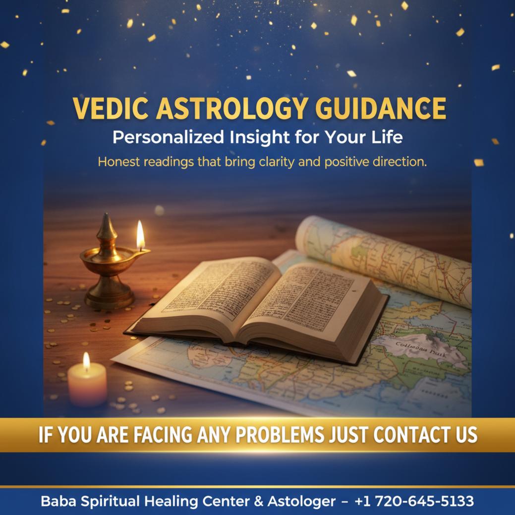 Vedic astrology book and map on table, Colorado Springs calm scene