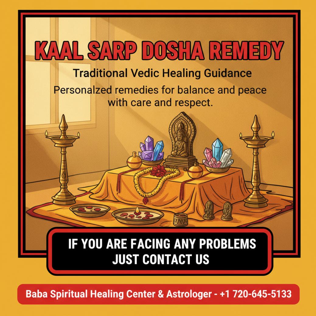 Traditional Vedic altar with crystals and lamps for kaal sarp dosha remedy Colorado Springs
