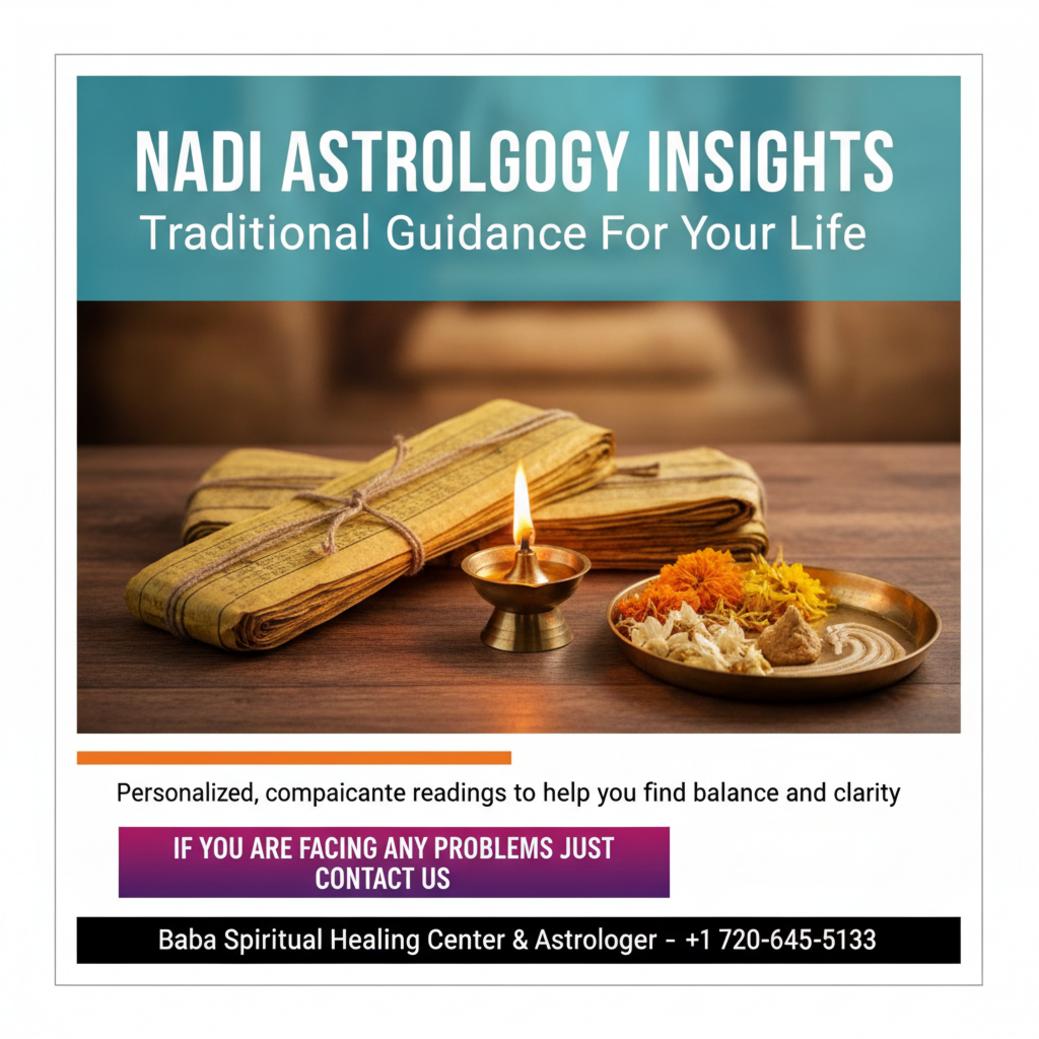 Nadi astrology palm leaf manuscripts with lamp in Denver setting