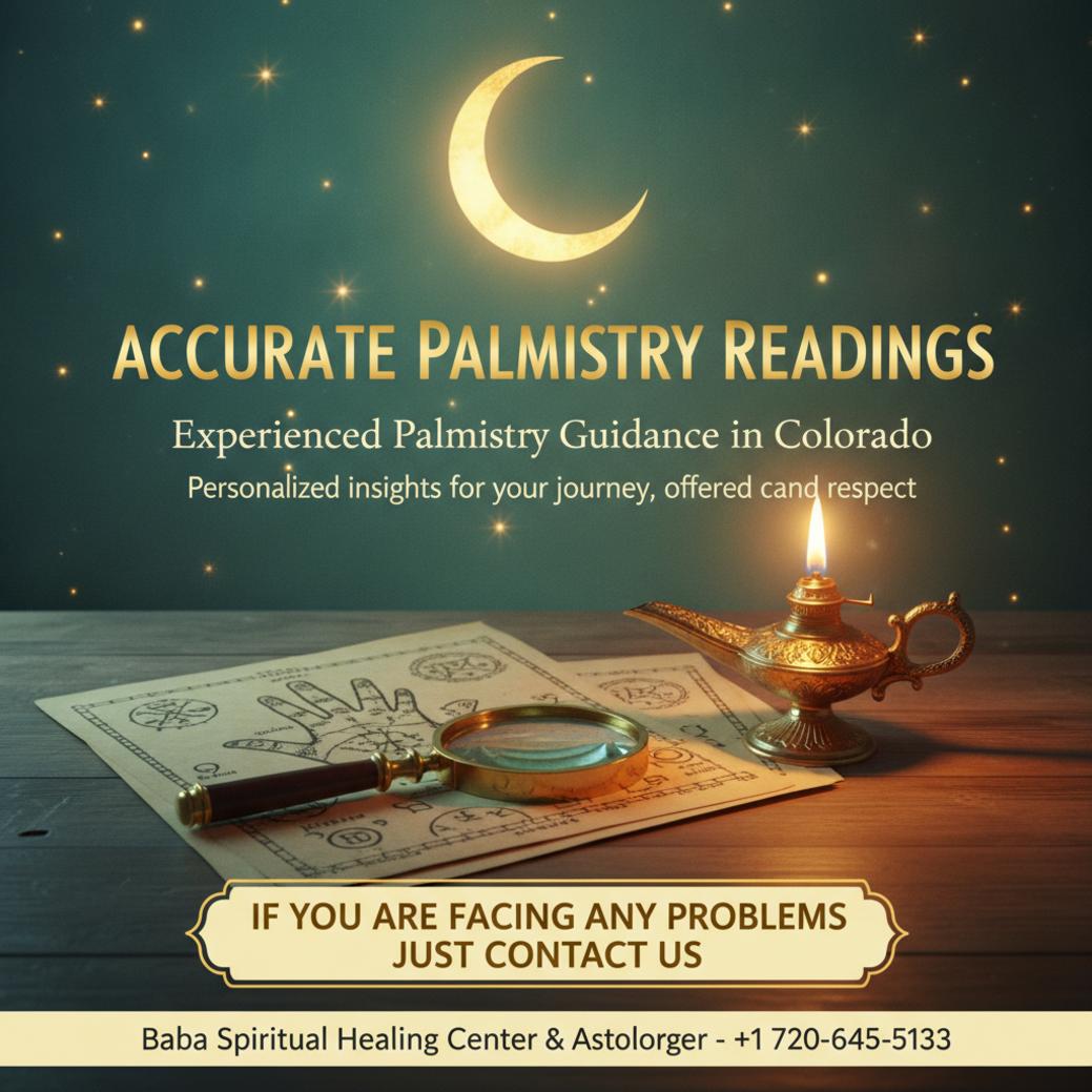 palmistry tools and charts on wooden table for Colorado reading
